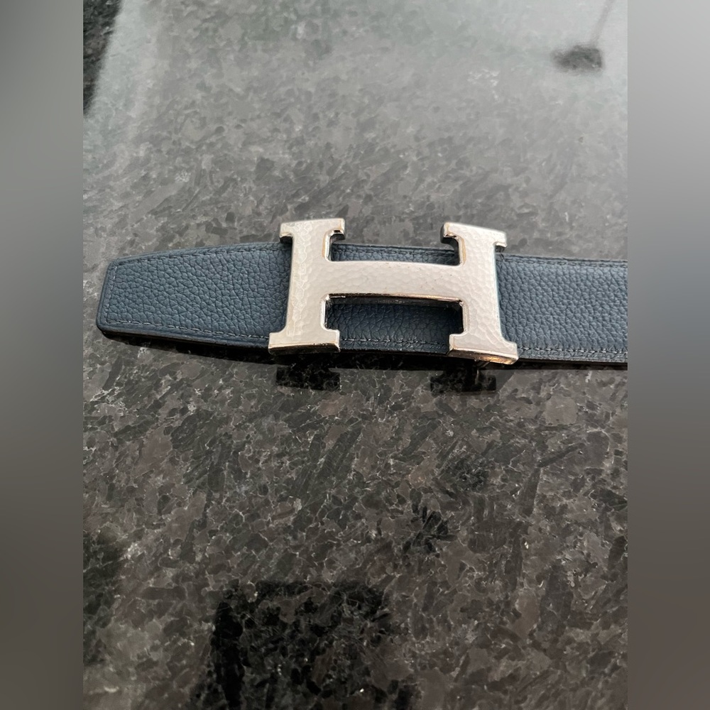 Hermes H Martelee Hammered Silver Buckle and Reversible Belt
